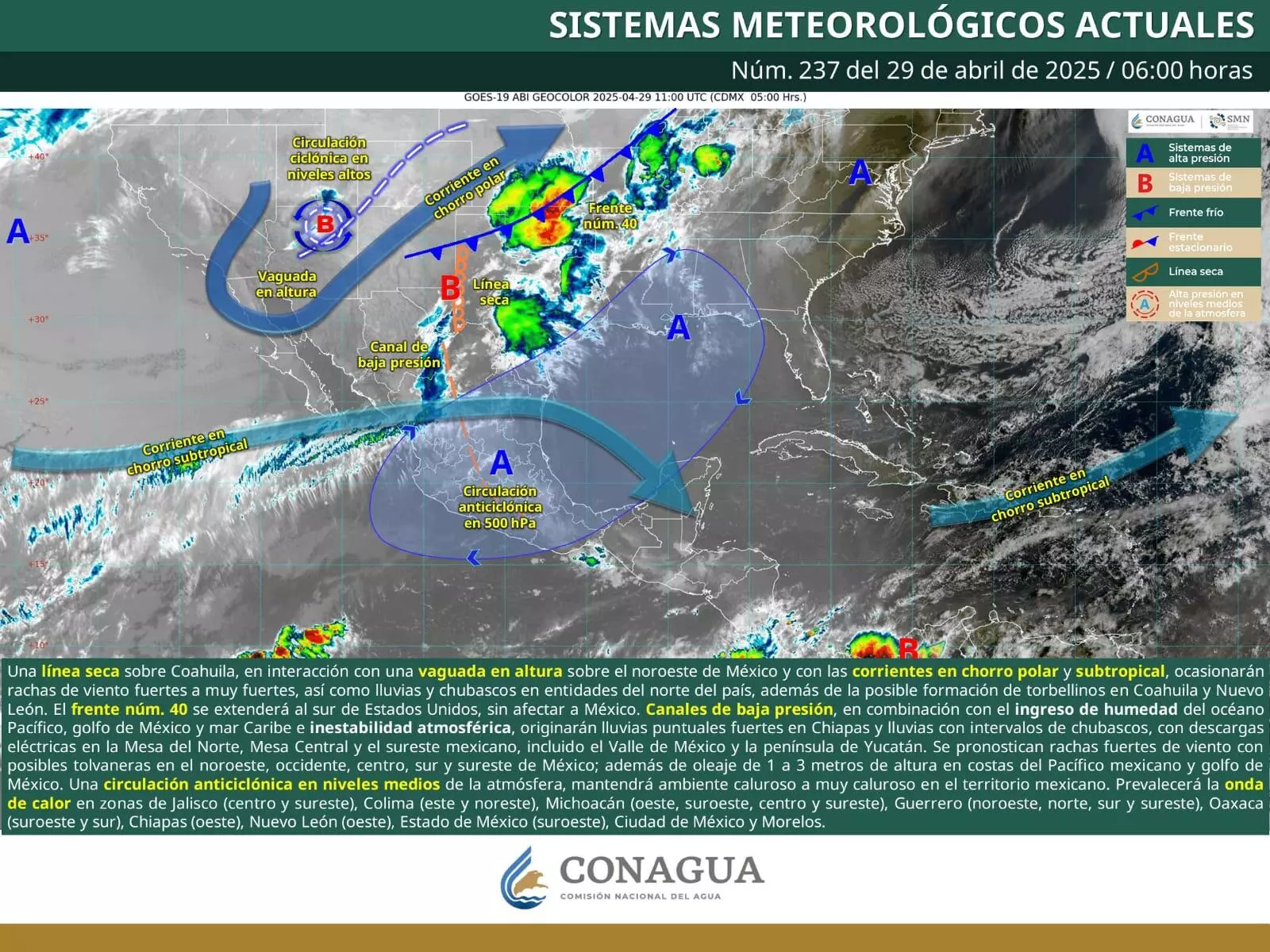 Se esperan lluvias y chubascos con descargas eléctricas en las cinco regiones del estado.
