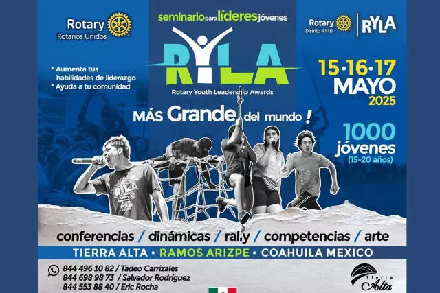 Más de mil jóvenes de preparatorias y universidades de Coahuila se reunirán en el congreso de liderazgo Rotario RYLA, que se llevará a cabo del 15