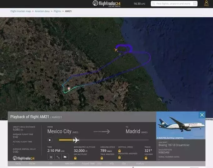 El vuelo de Aeroméxico AMX21 que partió esta mañana del AICM con destino a Madrid, España, regresó a la terminal aérea capitalina.