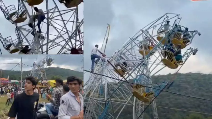 El incidente fue grabado por varias personas que aterrados también estaban tensos a la espera de que la rueda de la fortuna cayera y aplastara a los 