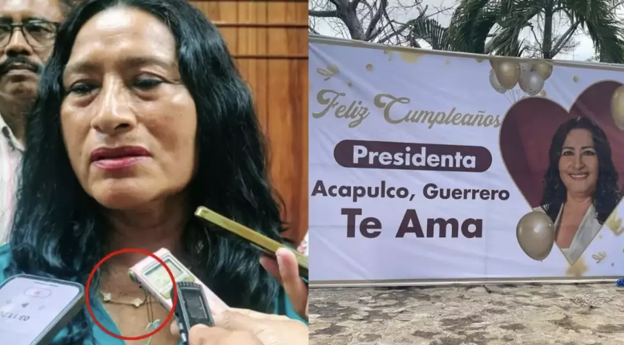 Aquí te contamos por qué la alcaldesa de Acapulco, Abelina López, justifica el uso de un collar de más de 200 mil pesos, asegurando que es un obse