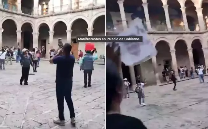Los inconformes ingresaron después de forzar la puerta del recinto, lanzando gritos hacia el gobernador de la entidad, Alfredo Ramírez Bedolla.