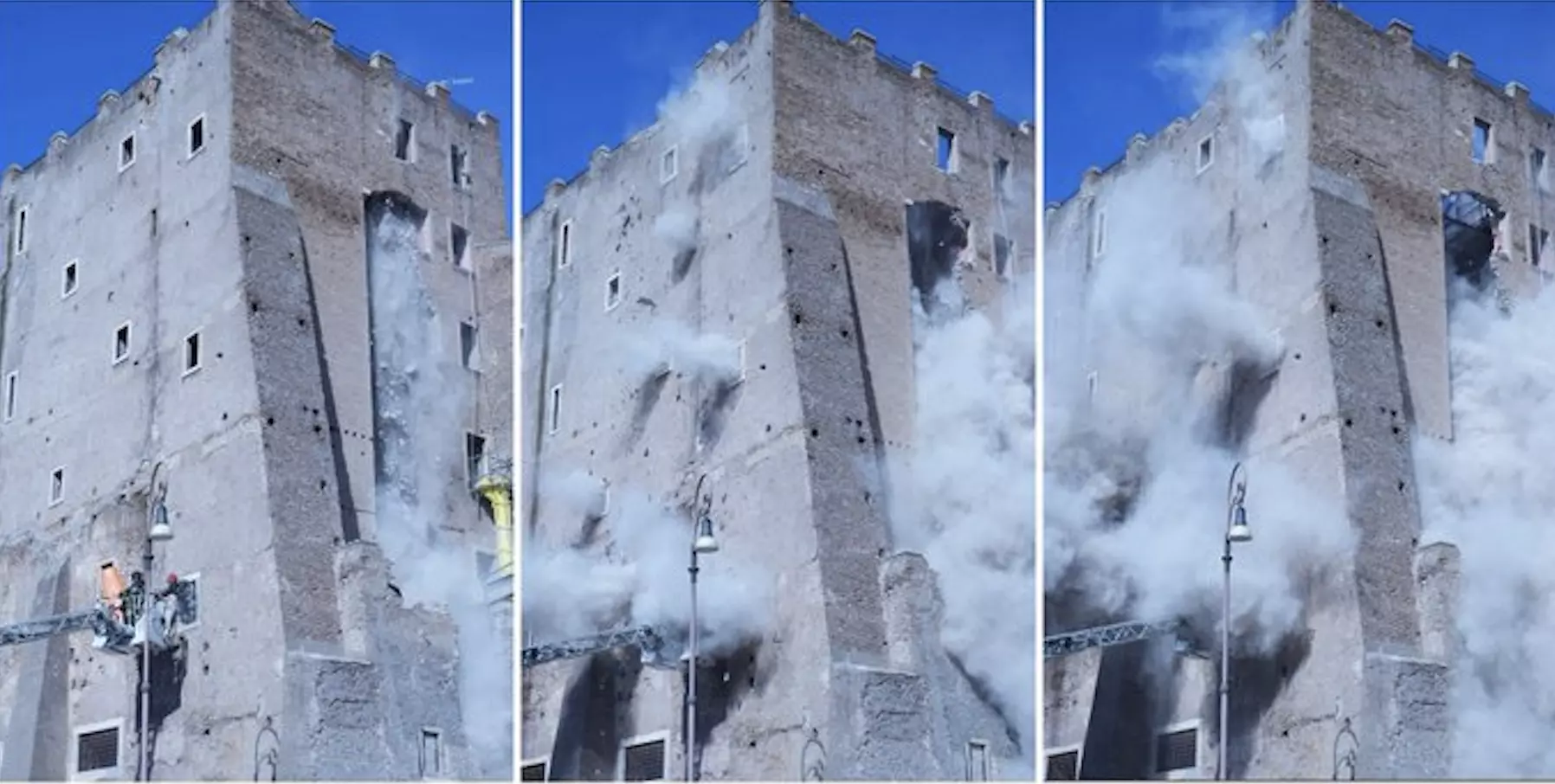 La construcción del siglo XIII estaba siendo rehabilitada desde hace meses. Los bomberos trabajan para rescatar a un operario atrapado bajo los escom