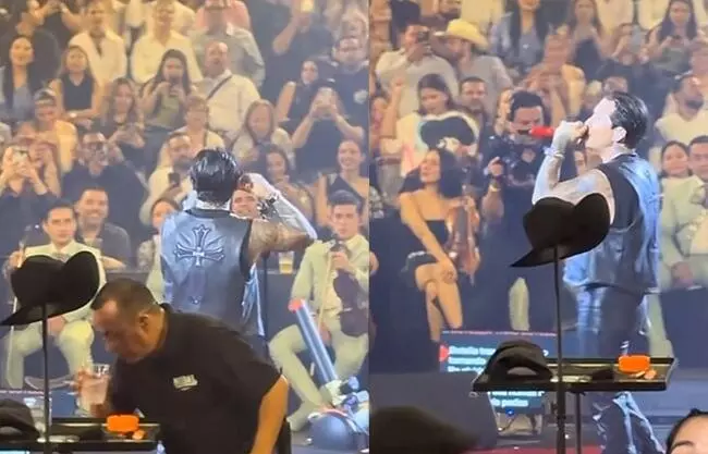 Un video viral muestra al staff de Christian Nodal oliendo y retirando sus bebidas en un concierto; usuarios especulan que buscan controlar su consumo