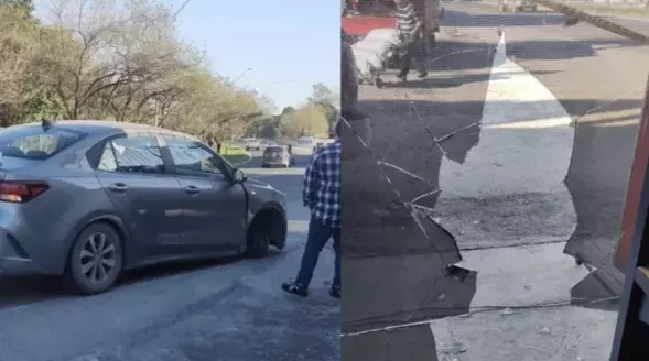 Ricardo se encontraba dentro de un negocio ubicado en la orilla de la carretera, cuando se levantó para atender un par de clientes y la llanta entró por el vidrio a toda velocidad.