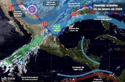 La tercera tormenta invernal se desplazará sobre el noroeste de México, mientras que el frente frío número 30 recorrerá el norte y noreste del País