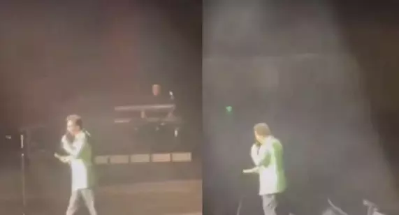 En medio del concierto el cantante firmó un plátano y lo lanzó al público, lo que desató las risas de los asistentes.