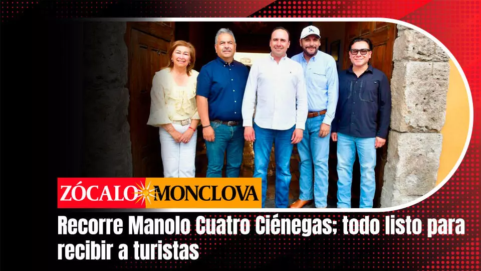 El recorrido del gobernador estuvo acompañada por el alcalde de Cuatro Ciénegas, Víctor Leija; el alcalde de Monclova, Carlos Villarreal; la encargada del despacho de la Secretaría de Turismo, Martha Moncada, y el subsecretario de la Región Centro, Sergio Sisbeles.