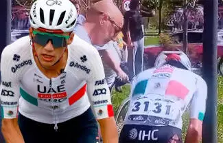 El ciclista mexicano, Isaac del Toro, sufrió una caída durante la etapa 3 de la Itzulia 2026, por lo que tuvo que abandonar