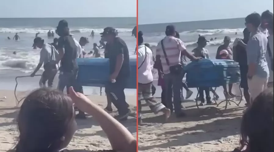 Bañistas sorprendieron al llevar un ataúd que llenaron de hielo y bebidas como celebración por el cierre de las vacaciones de Semana Santa. 