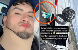 A través de sus redes sociales, en la cuenta de Gretta Di Plena, Gabriel compartió las fotos de su auto tras la volcadura