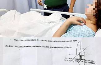 Practicó la cesárea, regresa al sentirse mal y Sepúlveda la dio de alta pero al empeorar la llevan al Amparo Pape donde estuvo en terapia intensiva por encontrar placenta en el útero