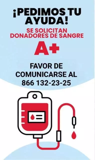 Quienes deseen apoyar a Marlene y cuenten con sangre tipo A+ pueden comunicarse al número 866-132-23-25 