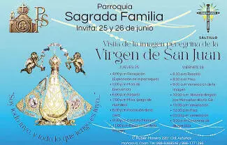 La parroquia Sagrada Familia anunció la visita de la imagen peregrina de la Virgen de San Juan.