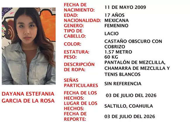 Escapa Dayana de casa de su abuela; Fiscalía emite nueva ficha de búsqueda