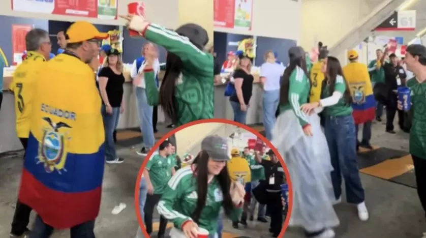 La grabación también muestra cómo la acción de la mujer no solo desató la molestia de los ecuatorianos, sino también de la afición mexicana que se encontraba en el lugar 