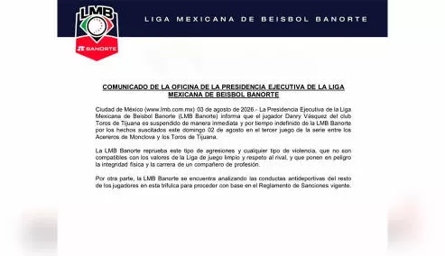El organismo precisó que la sanción a Vásquez es de carácter inmediato, sin que hasta el momento se haya establecido una fecha de reincorporación.