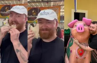 Sam Smith llegó a Guadalajara y fue captado comiendo tacos en un mercado antes de su concierto del 14 de agosto en el Auditorio Telmex.