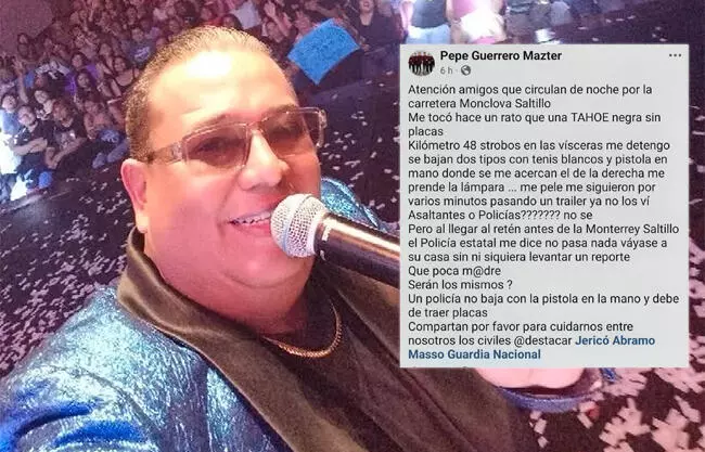 Vocalista de Sonido Mazter escapa de sujetos armados en la carretera Monclova-Saltillo
