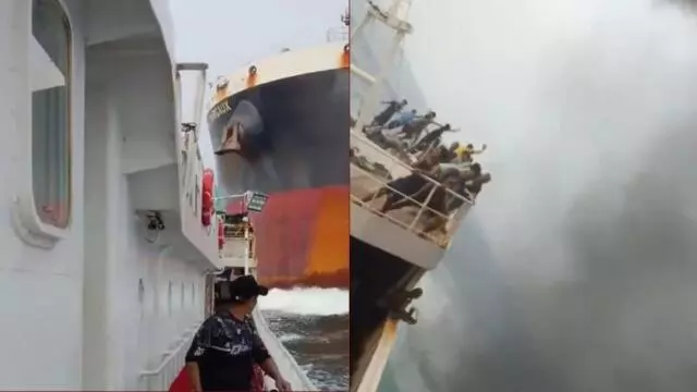 El momento fue grabado por un marinero que estaba a bordo del barco pesquero. 