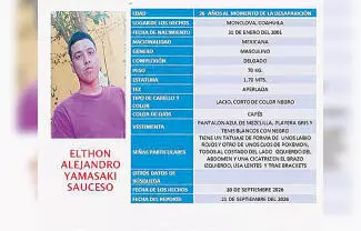 La Fiscalía General de Justicia del Estado de Coahuila activó la alerta de búsqueda y localización de Elthon Alejandro Yamasaki Saucedo.