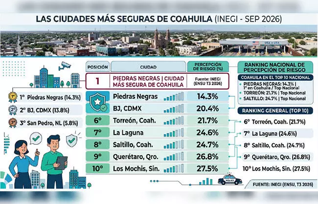 Mantienen ciudades de Coahuila alta percepción de seguridad