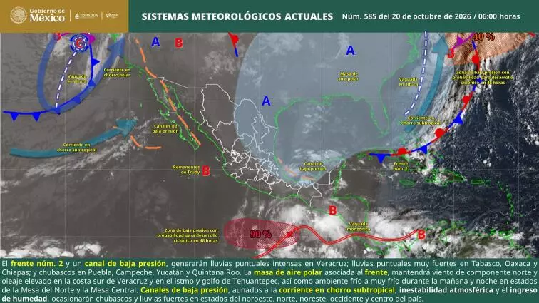Estas precipitaciones podrían ocasionar encharcamientos y reducción de la visibilidad en caminos y carreteras, principalmente en las zonas donde las lluvias se presenten con mayor intensidad.