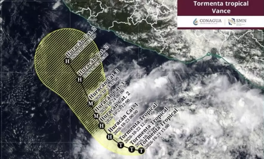 De acuerdo con los pronósticos meteorológicos, la tormenta tropical Vance podría intensificarse a huracán mientras avanza sobre aguas abiertas del Pacífico.